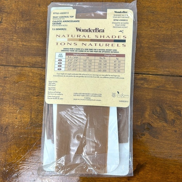 Vintage WonderBra Natural Shades Silky Control Top Pantyhose Cafe Au Lait Size C - Picture 3 of 6